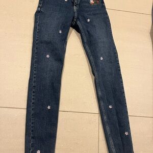 Desigual Dark Blue Skinny Jeans with Floral Details